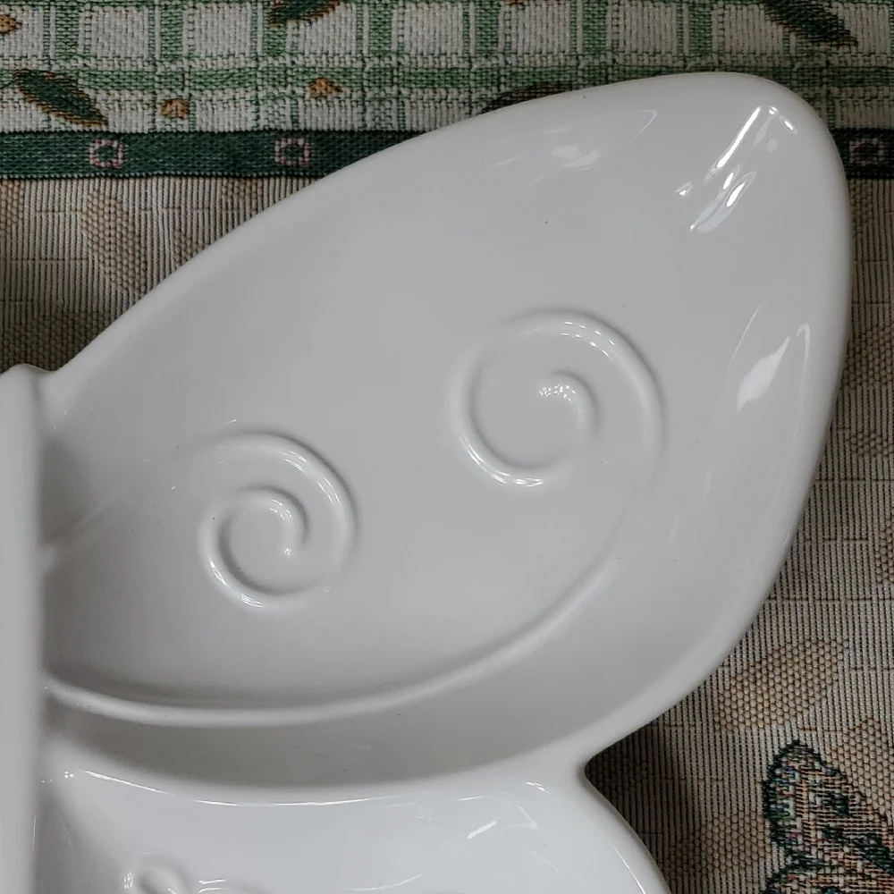 White Butterfly Divided Ceramic Serving Dish Tray Plate